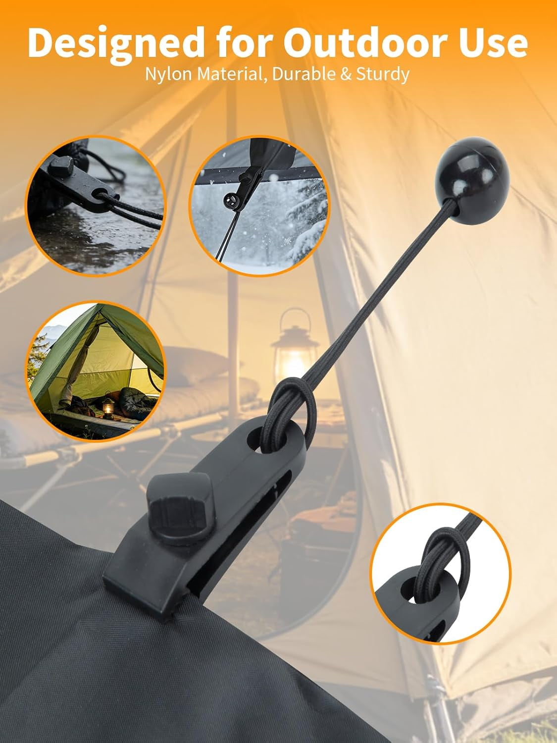 Tarp Clips Heavy Duty Lock Grip, 10 Pack Nylon Tarps Clamps with 10 Carbon Steel Carabiners and 10 Ball Bungee Cords 6 inch, Adjustable Tarp Fasteners for Camping, RV Awning,Pool Cover, Boat Use