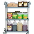 thumbnail image 5 of TrueCraftware- 3-Tier Gray Plastic Utility Bus Cart with (2) 4" Locking Casters and (2) 4" Regular Casters 33-1/2" x 16-1/8" x 37"- Utility Push Cart for Foodservice Restaurant Cleaning Workplace, 5 of 6
