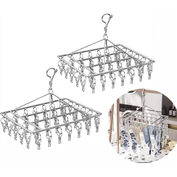 2Pcs Clip and Drip Colgadero,Estante para secador de Calcetines,Tendedero Portátil de Metal para Colgar y Secar Ropa,Clips y Drip Colgadero,Estante de Secado Giratorio 360°