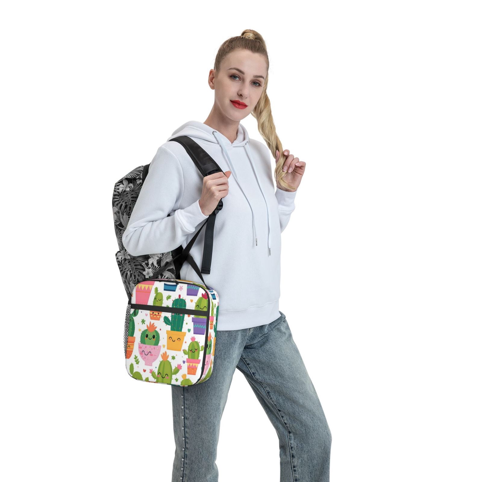 Lunch Bag For Women Men Insulated Portable Lunch Box Bento Box Office Picnic Travel Cooler Bag Cactus Potted Plant