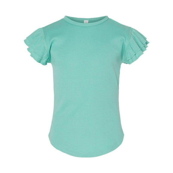 RABBIT SKINS Toddler Girls Flutter Sleeve Tee | Cute T-Shirt with Ruffles, Saltwater, 2