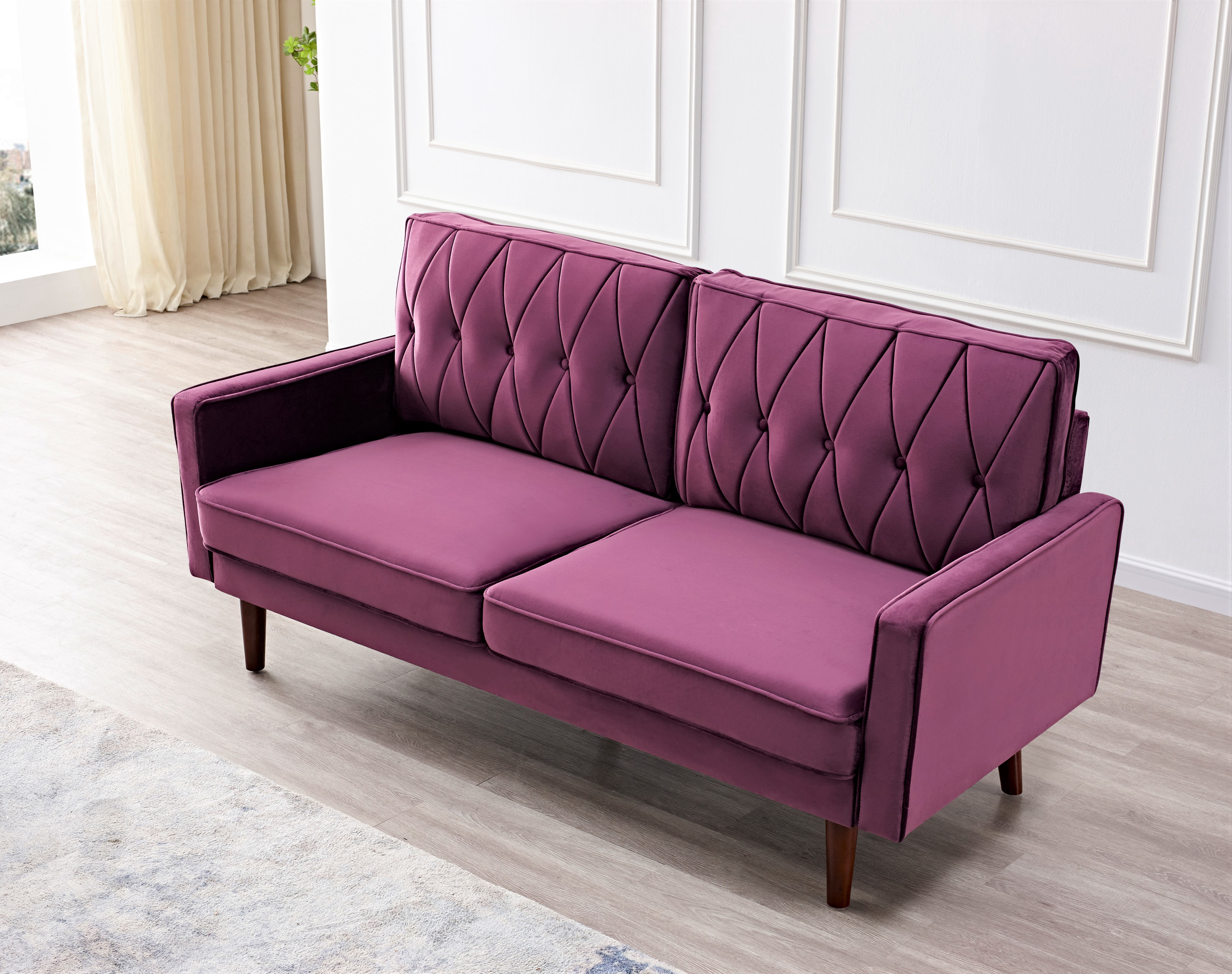 Uspridefurniture Feemster 69.3'' Velvet Square Arm Sofa,Eggplant