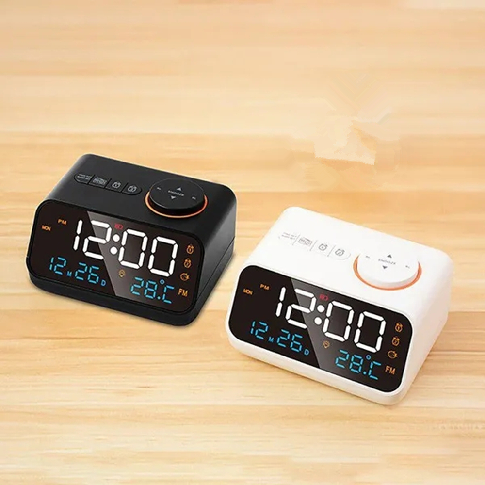 Mordern FM Radio LED Alarm Clock for Bedside Wake Up. Digital Table Calendar with Temperature Thermometer Humidity Hygrometer