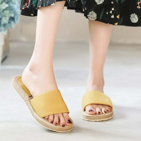 

Egmy Summer Ladies Imitation Straw Slippers Flat Beach Flip Flops Shoes