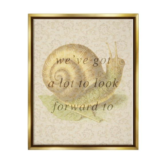 Stupell Industries Vintage Uplifting Snail Animals & Insects Painting Gold Floater Framed Canvas Art Print Wall Art, 17 x 21