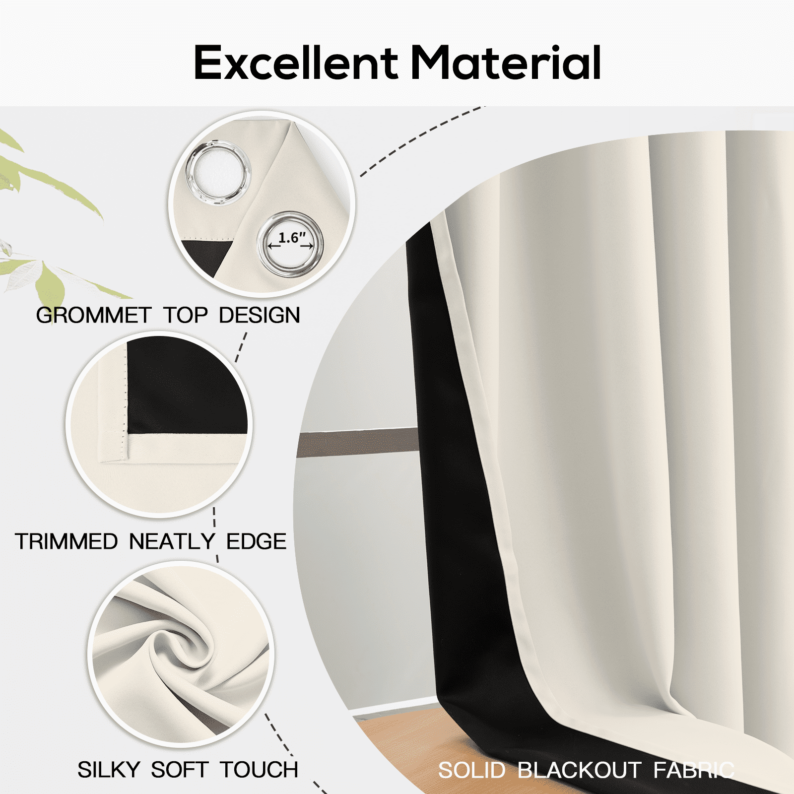 Yakamok 100% Blackout Curtains, Cream Curtains for Bedroom 84 Inch Length with Black Backing Solid Grommet Panels for Living Room 2 Panels, 52Wx84L