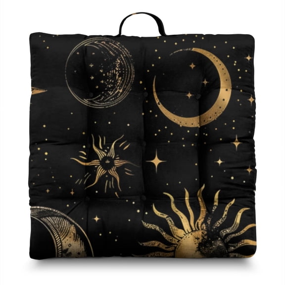 Dark Cosmic Meditation Cushion - Fluffy Floor Pillow with Constellation Map Print, Extra-Thick Support for Cross-Legged Sitting