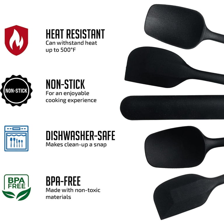 HOTEC Food Grade Silicone Rubber Spatula Set Kitchen Utensils for Baking Cooking and Mixing High Heat Resistant Non Stick Dishwasher Safe BPA-Free