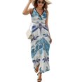 thumbnail image 2 of Dragonfly Print Womens Night Club Maxi Dress V Neck Sleeveless Bohemia Long Dresses, 2 of 9