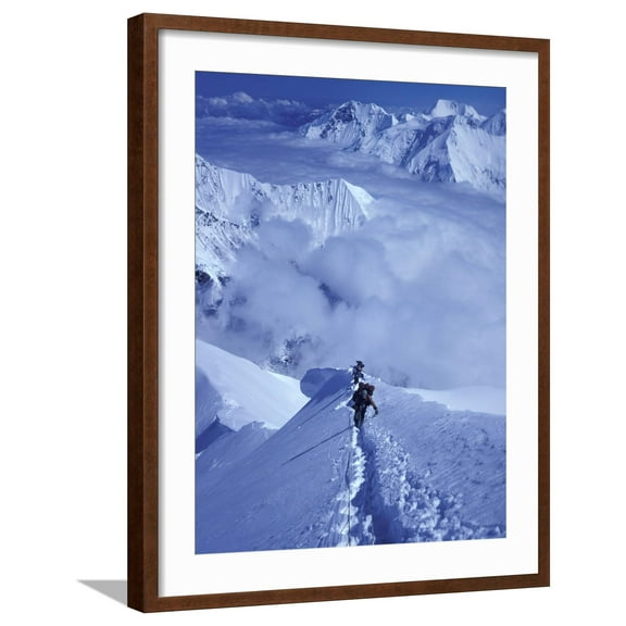 Art.com Mountain Climbing on Denali, Alaska, USA Photographic Print by Lee Kopfler, Brown Frame Wall Art, 23" x 29"