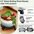 thumbnail image 3 of 4 Packs Large Metal Plant Caddy with PU Wheels 13" Heav-duty Wroght Iron Rolling Plant Stands Indoor Outdoor Wheeled Plant Dolly Planter Mover Rollers Plant Trolley Cart, Plant Saucers Included, 3 of 8