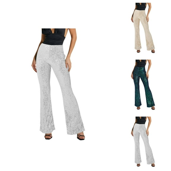 Women's Sequined Pants Sparkling Sequins High Waisted Wide Leg Flared Pants Flared Pants Nightclub Wear Women Pants Summer