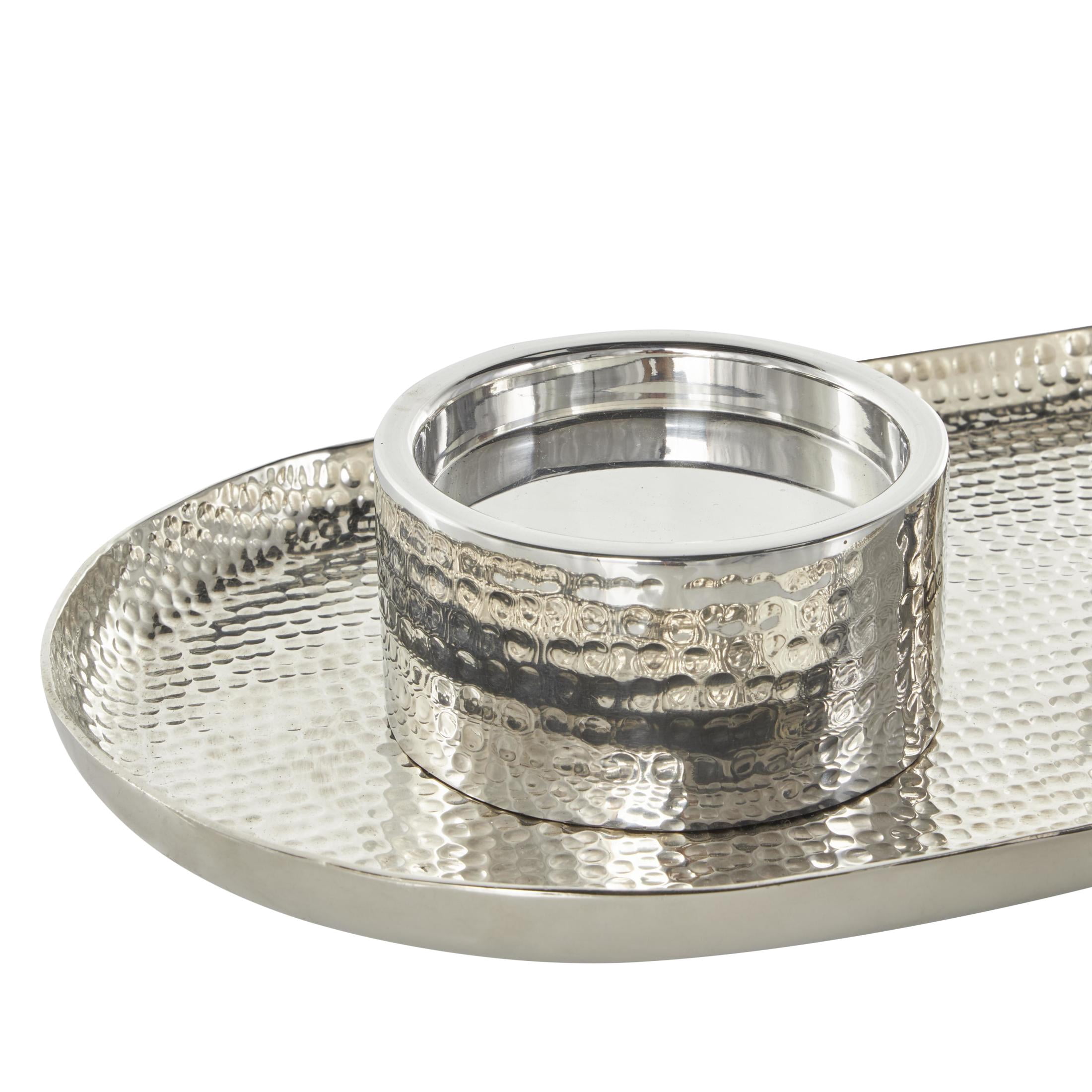 DecMode 4 Holder Silver Stainless Steel Metal Candelabra with Attached Tray