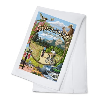 Decorative Tea Towel, Apron Boulder, Colorado, Montage Views, Unisex, Adjustable, Organic Cotton