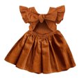 thumbnail image 3 of Maean Little Girls Cotton Linen Dress Ruffle Hem Sleeve Cute Summer Dresses for Toddler Girl 1-6 Years, 3 of 6