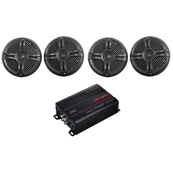 JVC KS-DR1004D 400 Watt 4-Channel Marine Amplifier (4) 6.5" Black Boat Speakers