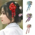 thumbnail image 2 of Yesbay Fan Style Hairpin with Flowers Bells Faux Pearls Decor Japanese Kimono Ancient Style Hair Clip Hair Accessories, 2 of 8