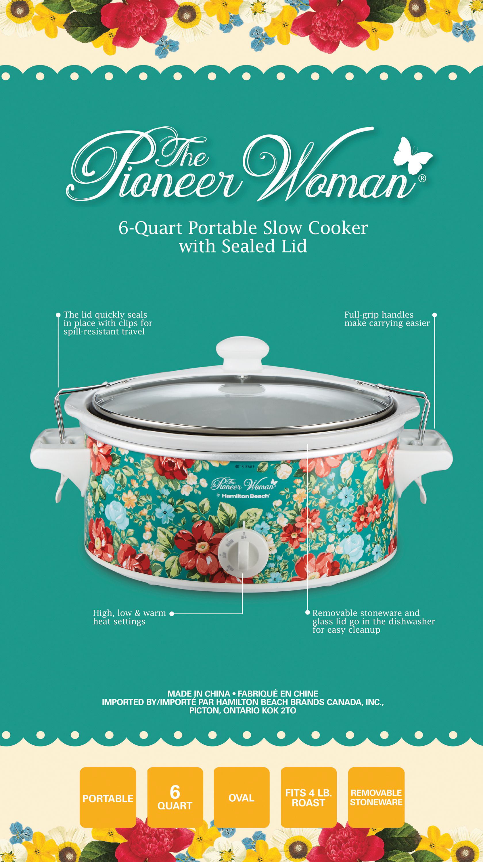 The Pioneer Woman Melody 6 Quart Portable Slow Cooker, 33063 in