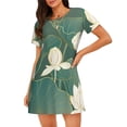 thumbnail image 1 of Easygdp Lotus Golden Line Camisón de manga corta para mujer, informal, estampado, 1 of 6