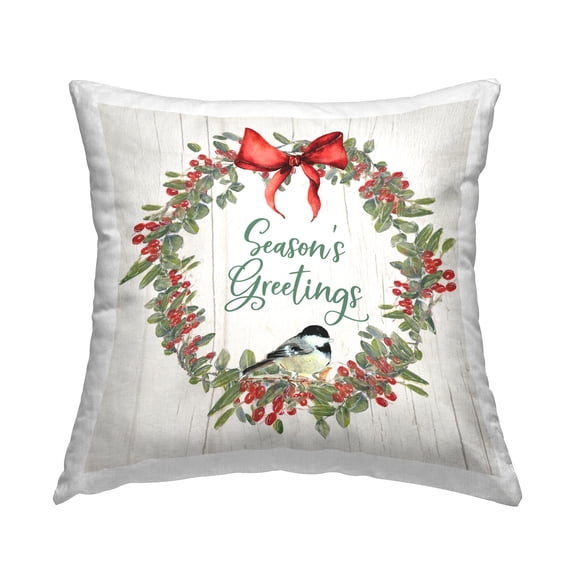 Stupell Industries Season's Greetings Wreath Decorative Printed Throw Pillow, 18 x 18