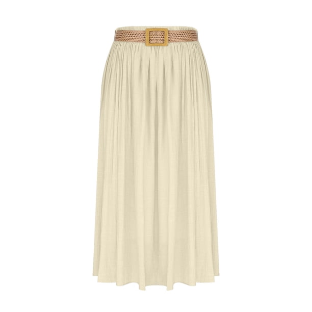 Faldas de Cintura Elástica para las Mujeres de Moda Color Sólido Flamed Tobillo Faldas Casuales para las Mujeres Verano Poliéster