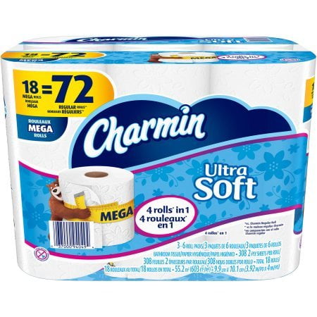 Papel higiénico Charmin Ultra Soft, 6 mega rollos (paquete de 3)