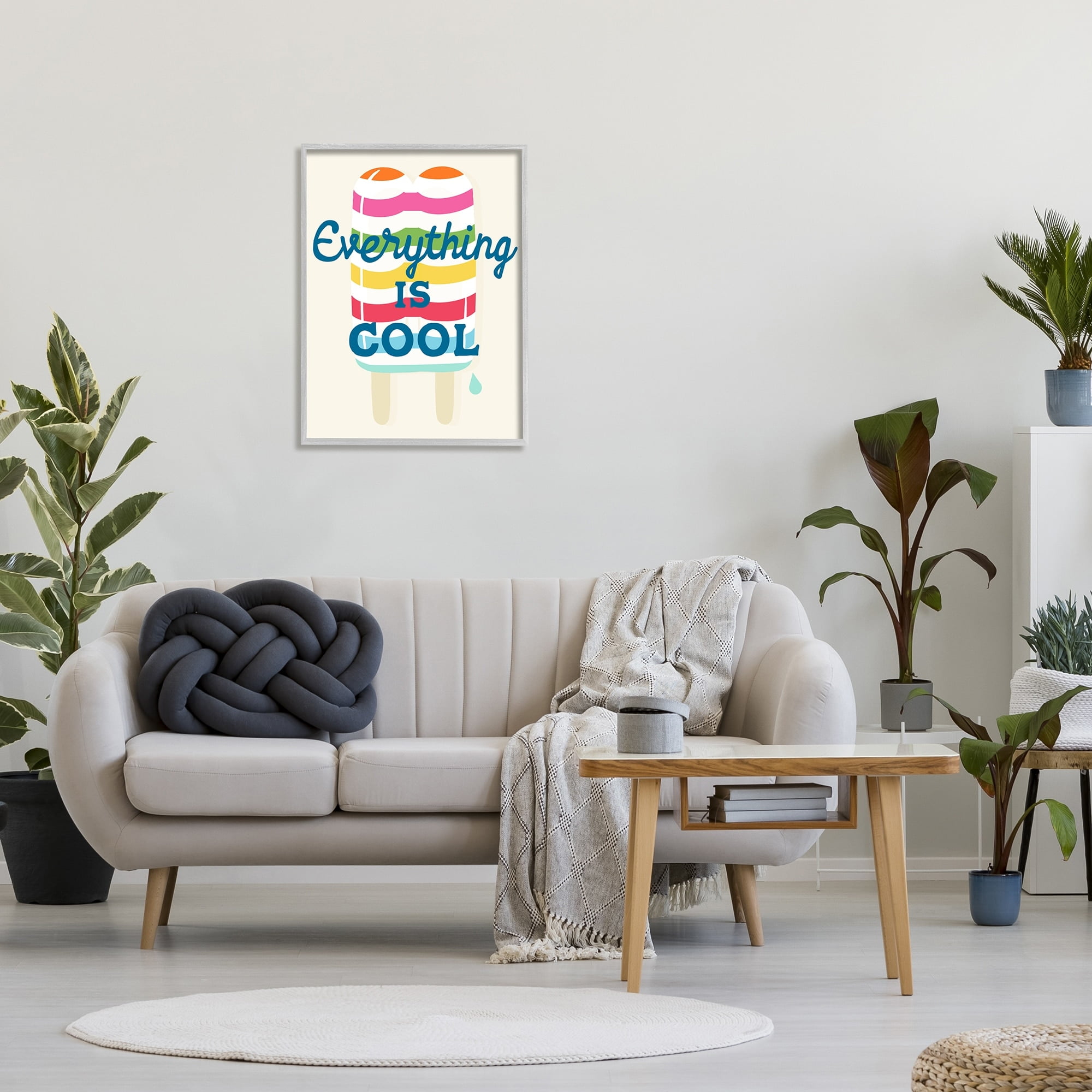Stupell Industries Everything Is Cool Summer Striped Ice Pop Snack Graphic Art Gray Framed Art Print Wall Art, Design by Daphne Polselli