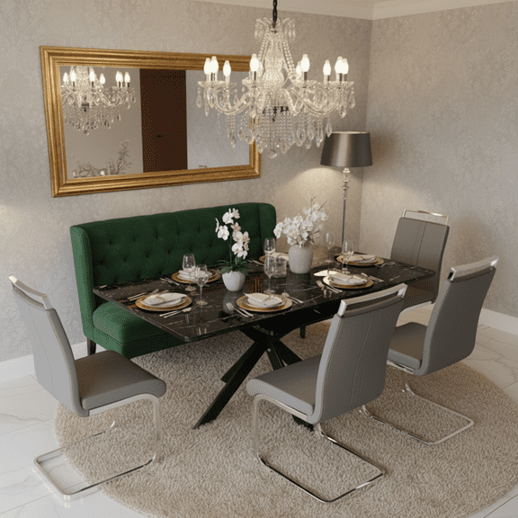 Set of 4 Modern Dining Chairs, Light Grey PU Faux Leather Upholstered Chair with Glossy Chromed Legs for Dining Room & Office