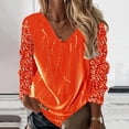 thumbnail image 2 of T-Shirts Oversize pour Femmes Imprimé Col en V Manches Longues Blouse Automne Sortie Hauts pour Femmes Orange TG, 2 of 4