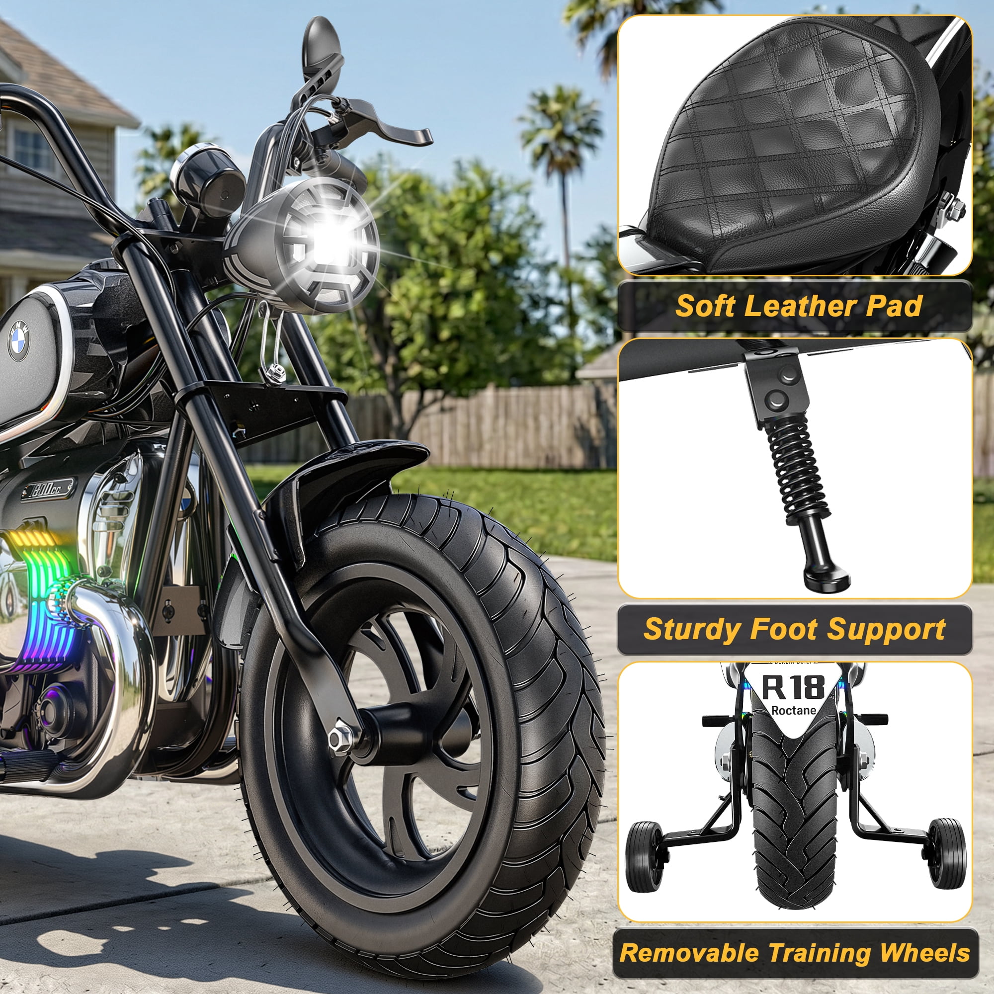 East doll BMW licensed Electric Motorcycle for Kids, 24V Ride on Toy for Big Kids 6-12, 300W Power Motor, Up to 13.05MPH & 12 Miles Range, Lights & Music, Electric Car for Kids, Black