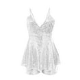 thumbnail image 4 of CheerKidz Women's Sequin V-Neck Party Romper, Elegant Holiday Jumpsuit with High Waist,Solid Color Glam Outfit(White,3XL), 4 of 5