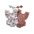 thumbnail image 4 of Douhoow 0-24 Months Baby Girls Bodysuits Floral Printed Square Collar Sleeveless Romper Headdress, 4 of 9