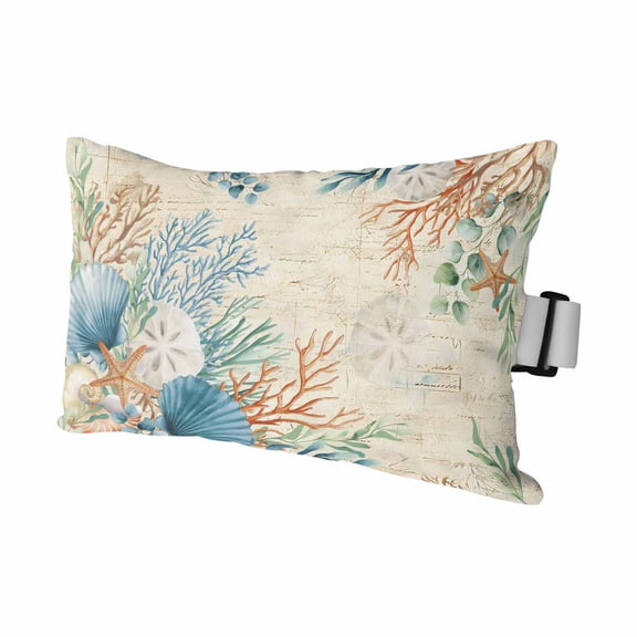 Summer Ocean Colorful Coral Shell Outdoor Pillow for Chaise Lounge Chair,Gradient Seagrass Retro Waterproof Headrest Lumbar Pillows with Insert&Elastic Strap for Patio Pool Garden Chairs Decor,1 Pack