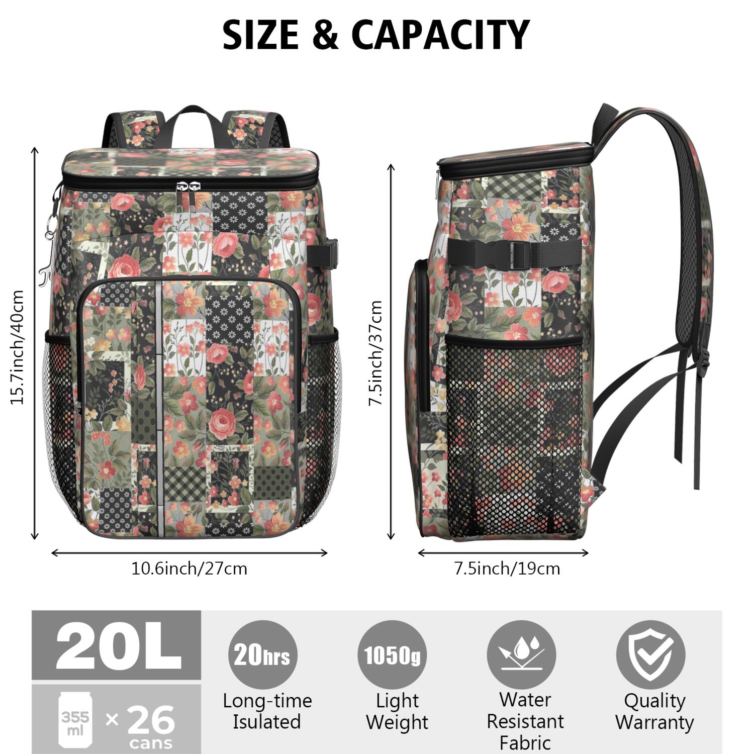 Travel Cooler Bag - Pioneer Flower Camping Beer Cooler Backpack with Bottle Opener- Waterproof Insulated Picnic Backpacks - Cooler Bag for Beach