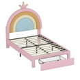 thumbnail image 4 of Bellemave Twin Size Bed with Drawers, Rainbow Upholstered Platform Bed with Headboard, Velvet Princess Bed for Teens, Pink, 4 of 7