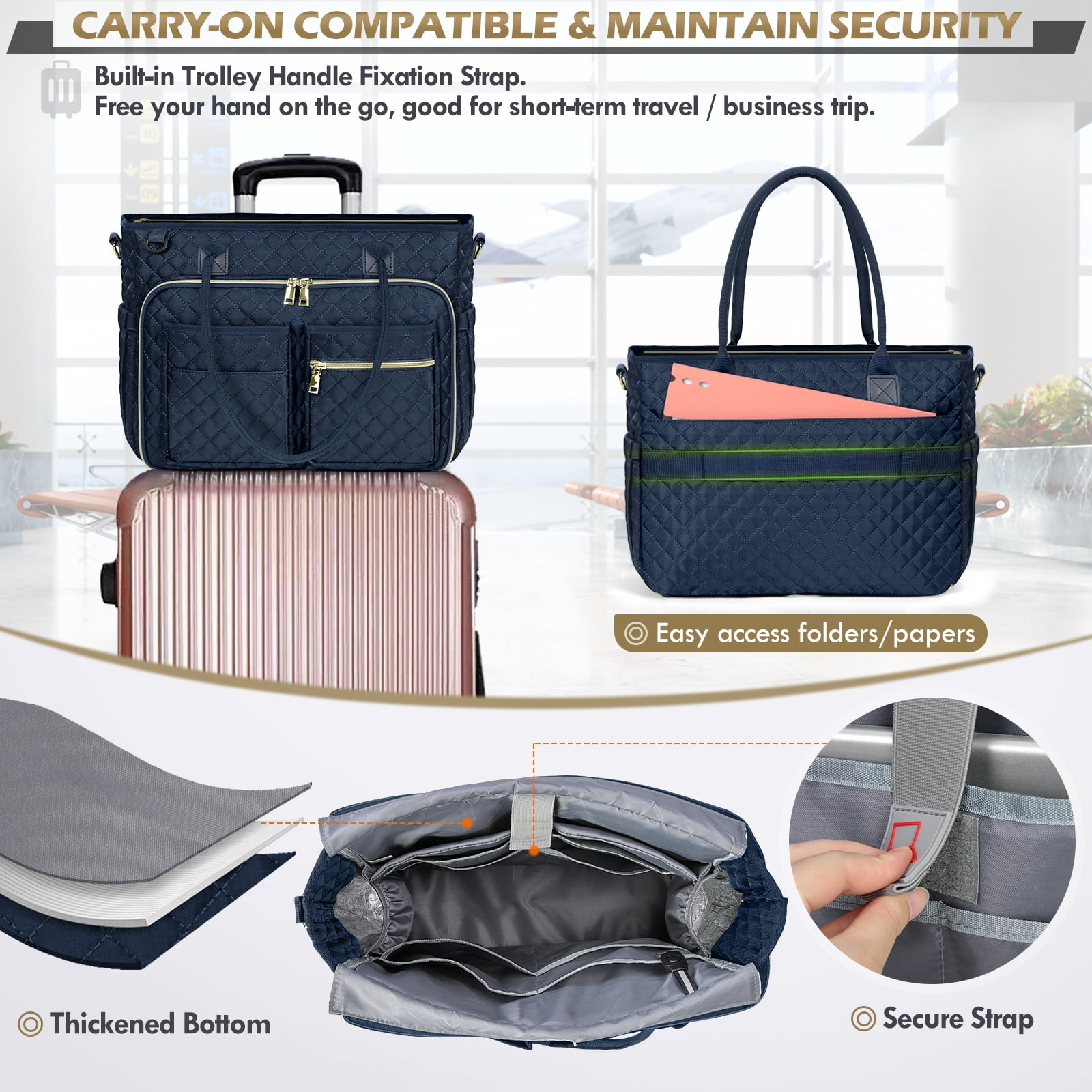 RAINSMORE Teacher Tote Bag 15.6 inch Laptop Bag for Women Work Bags Laptop Tote Nurse Bag Professional Computer Messenger with Insulated Pocket, Laptop Briefcase for Office, College, Nursing