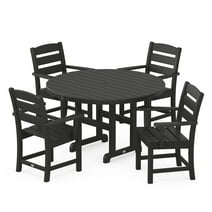 POLYWOOD Lakeside 5-Piece Round Arm Chair Dining Set in Black