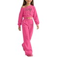 thumbnail image 2 of Kiijoy Girls Outfits Bow Off Shoulder Cropped Sweatshirt Pants Clothes Set, Sizes 5-14, 2 of 4