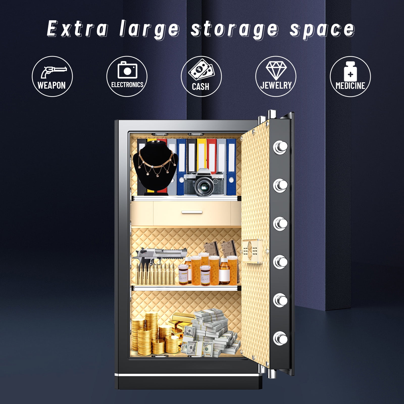 [2025 New] FABAO 8.1 Cu Ft Extra Large Home Safe,with Fireproof Waterproof Bag, Heavy Duty Digital Security Safe, Built-In Drawer and Removable Shelf for Storing Cash and Valuables (Keypad Lock)