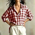 thumbnail image 6 of Warop Plaid Shirt for Women Fall Long Sleeve Blouses Button Down Lapel Tops Business Dressy Casual Work Outfits Clothes, 6 of 9