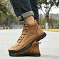 thumbnail image 3 of Mens Vintage Stitching Combat Walking Boots Wide Width Leather Protective Toe Non Slip Casual Ankle Booties Yellow Size 7.5, 3 of 7