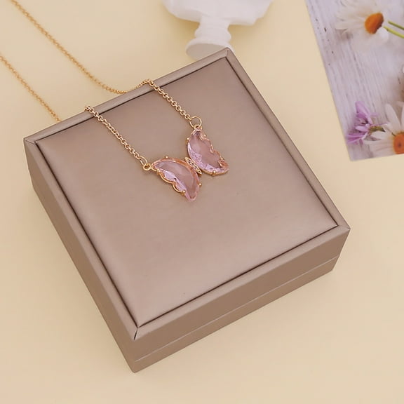 Guodhu Butterfly Birthstone Necklaces Jewelry for Women Trendy, Dainty Womens Preppy Aesthetic Crystal Jewelry