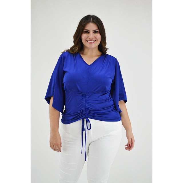 Blusa con jareta Roman Fashion Tallas Extras 1846 Azul rey 40