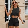 thumbnail image 4 of XBASW Women Summer Shorts Outfits Crewneck Sleeveless T-Shirt Tops + Drawstring with Pocket Shorts Casual Set S-XXL, 4 of 12