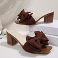 thumbnail image 5 of ZACPNCV Womens High Heel Mules Square Toe Block Heel Sandals Bow Embellishment Open Toe Dressy Slippers Party Shoes, 5 of 9