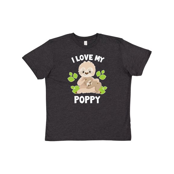 Inktastic Cute Sloth I Love My Poppy with Green Leaves Youth T-Shirt