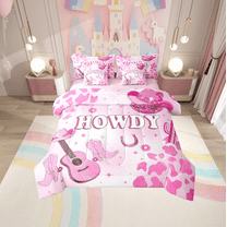 Erosebridal Music Guitar Bedding Sets Twin Size,Western Cowgirl Comforter Sets with Sheets,Cow Print Bed in a Bag Twin size,Super Cozy Southwestern Bedroom Decorative,Reversible,7pcs