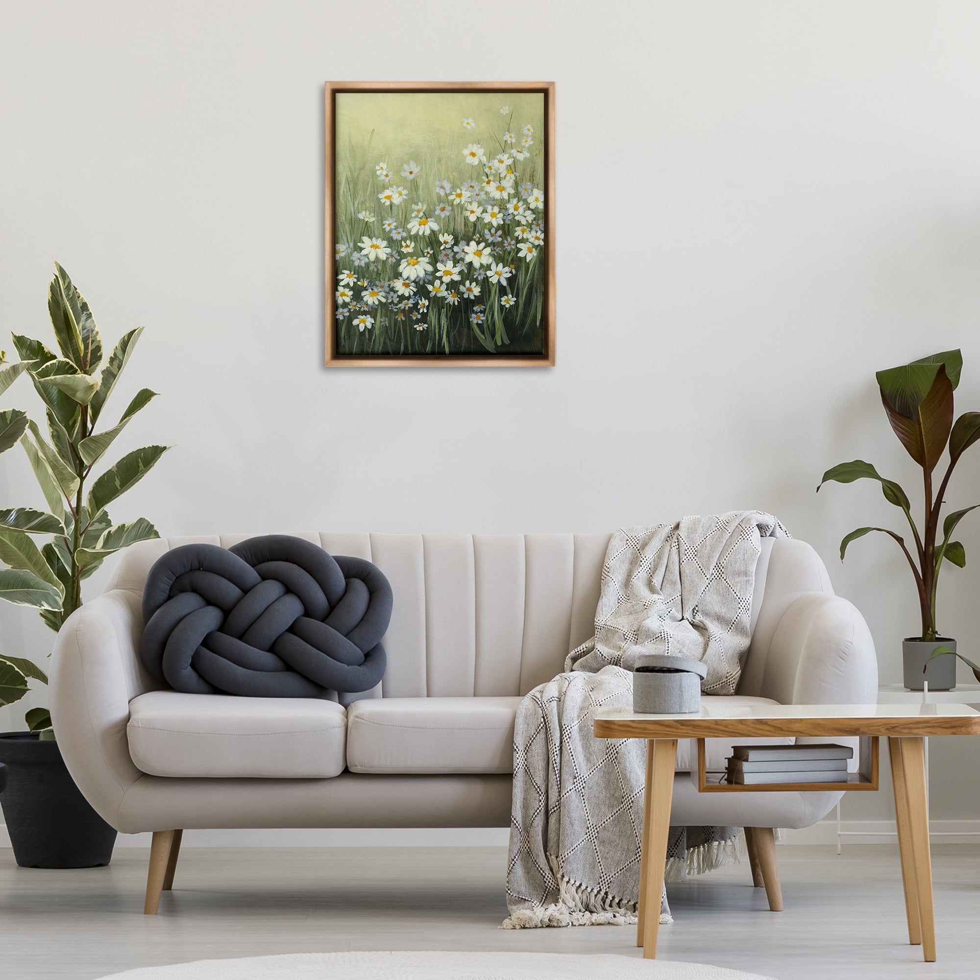 Stupell Industries Daisy Field Garden Plants & Flowers Painting Brown Floater Framed Canvas Art Print Wall Art, 25 x 31