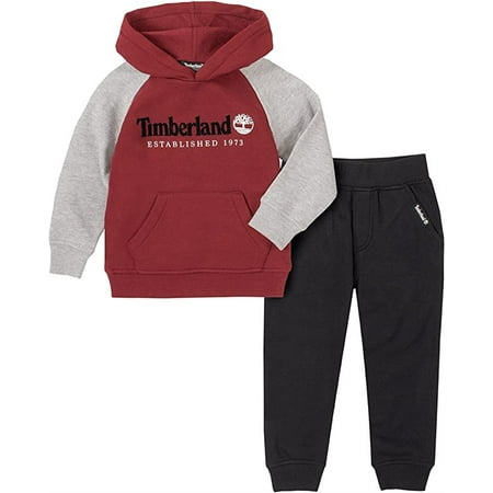 Timberland Boys Raglan Hooded Sweatshirt Jog Set Burgundy 12 Months