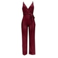 thumbnail image 6 of PXLKNZH Womens Solid Sequin Romper Casual Slim Fit Wrap V Neck Sleeveless Jumpsuit Elegant Ladies Party Clubwear Bodysuit Wine,XL, 6 of 6